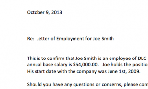 example of letter of employment